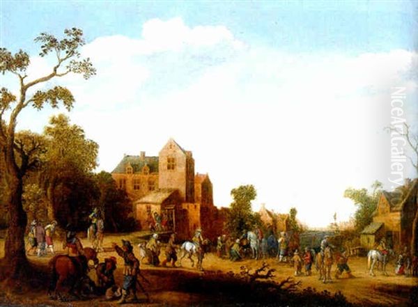 A Village Street With Soldiers Conscripting Men For War And Collecting Tithes - view 1