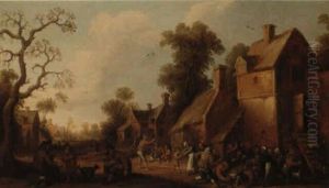 A Village Scene With Peasants