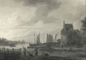 Estuary Scene With Fisherman And Boats