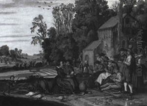 Peasants Resting Near Buildings From Their Work Bleaching Fields by Joost Cornelisz. Droochsloot