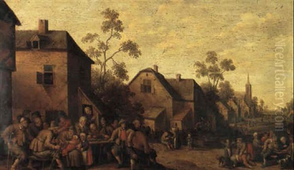 Village Scene With Figures Eating And Playing - view 1