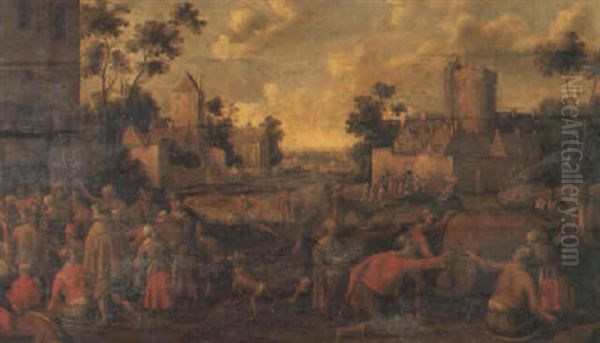 Village Scene With Figures Drinking - view 1