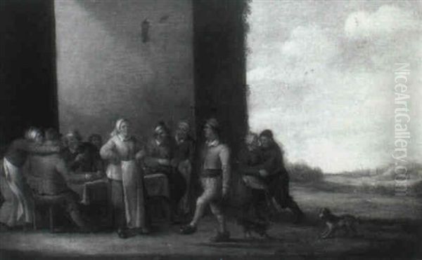 Peasants Merry-making At A Table By A Mansion - view 1