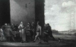 Peasants Merry-making At A Table By A Mansion