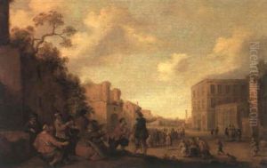 Vue D'une Ville Italienne Animee De Nombreux Personnages Vue D'une Ville Italienne Animee De Nombreux Personnages