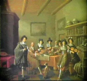 Eine Gesellschaft Von Schmausenden Und Musizierenden Kavalieren In Einer Bibliothek by Joost Cornelisz. Droochsloot