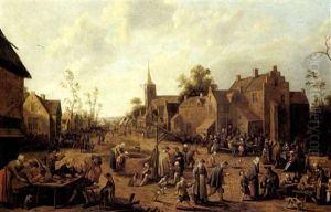 A Village Street Scene With Figures. by Joost Cornelisz. Droochsloot