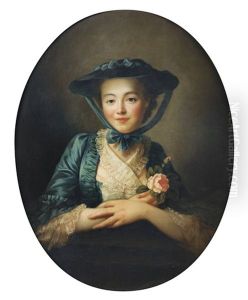 Portrait De Jeune Fille A La Rose by Francois Hubert Drouais