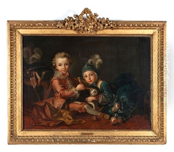 Deux Jeunes Enfants Jouant Avec Un Oiseau - view 1