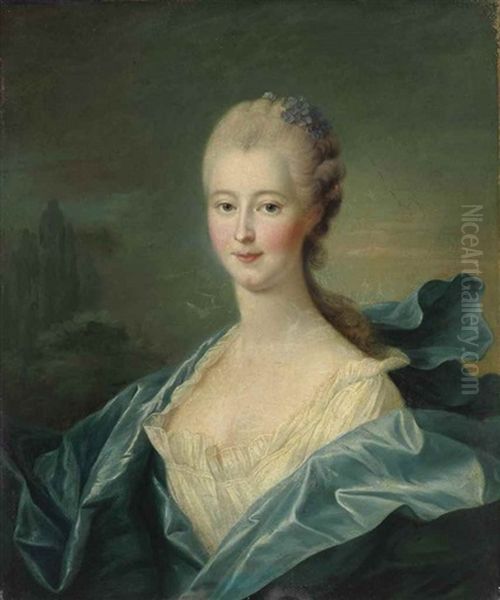 Portrait Of A Lady, Half-length, In A White Dress With A Blue Satin Cloak - view 1