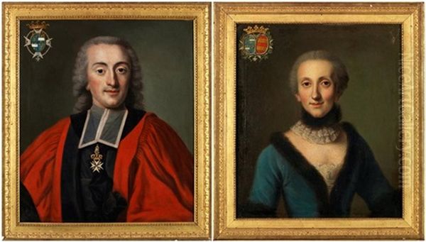 Portrait Presume De Guerrier De Romagnat Dans Sa Robe De Parlementaire Arborant La Decoration Royale De Saint-louis Et Portrait Presume De Madame Guerrier De Romagnat En Robe Bleue A Bordure Fourree Et Col De Fourrure (2 Works) - view 1