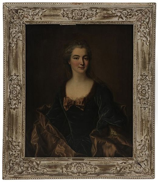 Portrait Of A Woman In A Blue Velvet Gown With Gold Sash - view 1