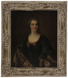 Portrait Of A Woman In A Blue Velvet Gown With Gold Sash