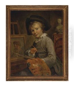 Portrait Of A Young Boy, Three-quarter-length, Seated At An Easel, A Classical Bust Behind by Francois Hubert Drouais