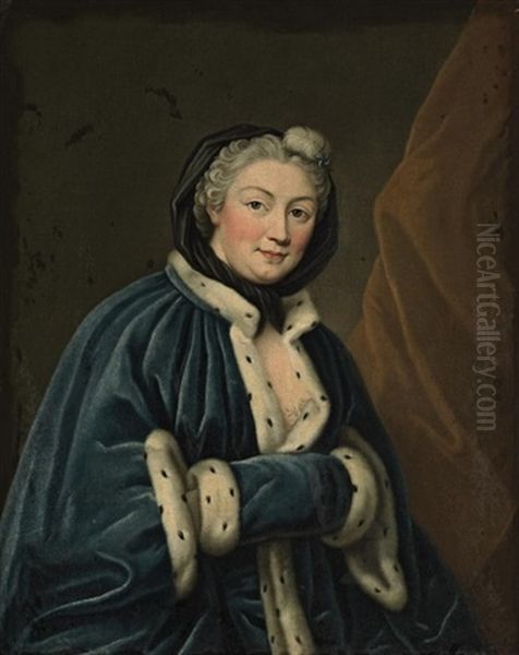 Portrait Of A Lady In An Ermine Trimmed Blue Velvet Mantle And Muff - view 1