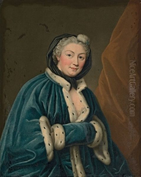 Portrait Of A Lady In An Ermine-trimmed Blue Velvet Mantle And Muff - view 1