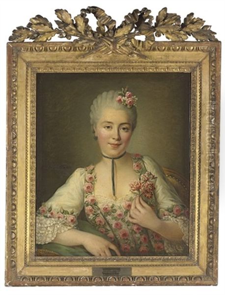 Portrait Of A Lady Said To Be Mlle. Dore, Half-length, In A White Dress With Pink Roses - view 1