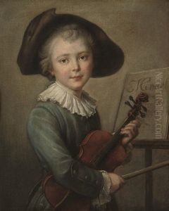 A Young Boy In A Blue Coat And Tricorn by Francois Hubert Drouais