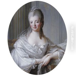 Portrait Of A Young Woman, Wearing A White Dress With A Large Bow by Francois Hubert Drouais