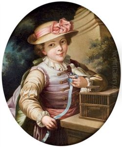 Portrait D'un Jeune Garcon Avec Une Cage Aux Oiseaux
