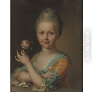 Portrait Of A Girl Holding A Peony by Francois Hubert Drouais