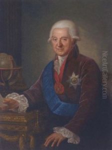Portrait Of Prince Aleksandr Mikhailovich Golitzine Seated With His Right Arm Resting On A Desk by Francois Hubert Drouais