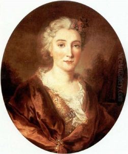 A Portrait Of A Lady With A Red Velvet Shawl by Francois Hubert Drouais