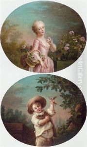 A Girl In A Pink Dress, Gathering Roses In A Garden by Francois Hubert Drouais