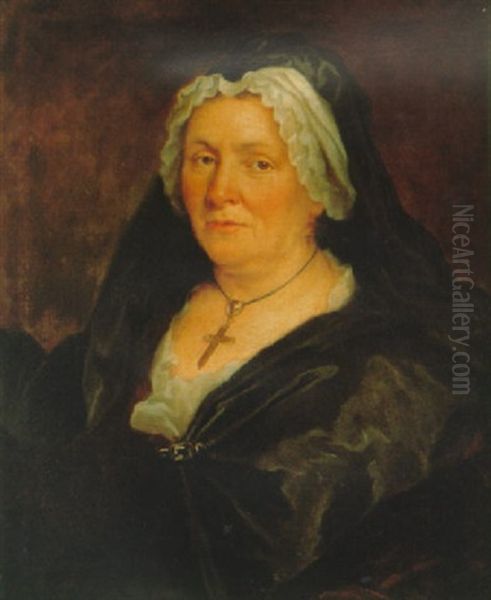 Portrait Of A Lady Wearing A Cross And A Black Dress - view 1