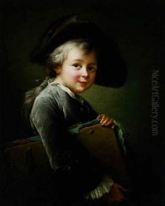 A Young Boy Holding A Portfolio by Francois Hubert Drouais