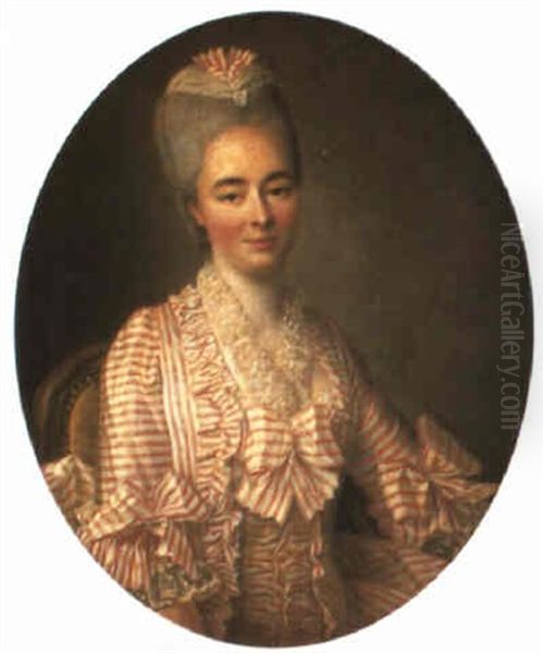 Portrait Of A Lady (yvonette Moulin De La Raciniere?) In A Striped Dress - view 1