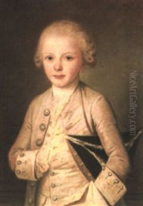 Portrait Of A Young Boy, Half-length In Yellow, Holding A Hat Under His Arm by Francois Hubert Drouais