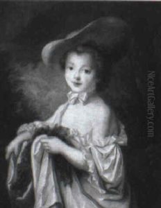 Portrait Of A Young Girl Wearing A White Tunic And A Straw Hat by Francois Hubert Drouais