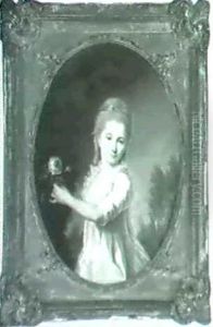 Portarit Of A Girl Holding A Rose by Francois Hubert Drouais