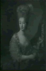 Portrait D'une Jeune Femme Tenant Des Fleurs by Francois Hubert Drouais