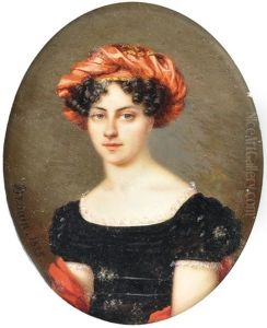 Retrato De Dama Con Tocado Rosa