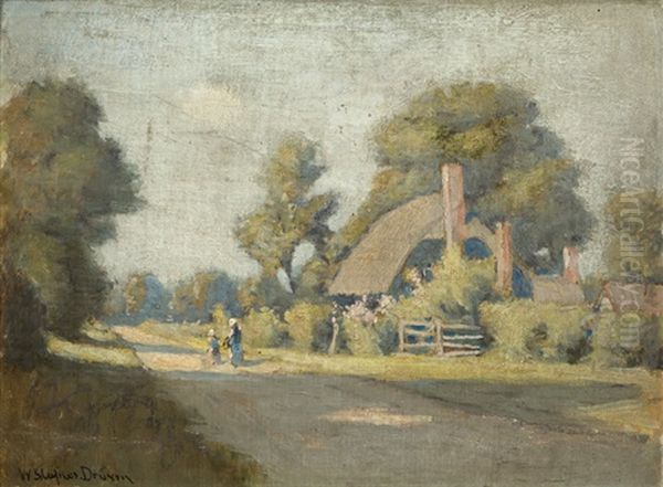 Figures Walking Down A Path Near A Cottage - view 1