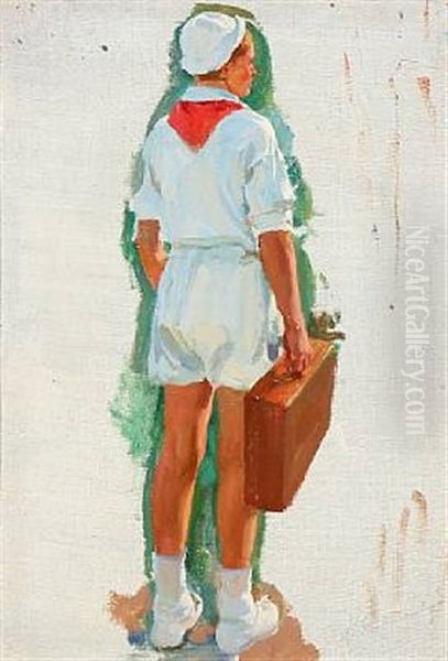 A Russian Boy With His Suitcase. Study - view 1