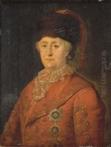 Portrait Of The Empress Catherine Ii Of Russia, Half-length, In Travelling Costume, Wearing The Star Of The Russian Order Of St. Andrew (after Mikhail Shibanov) by Petr Semenovich Drozhdin