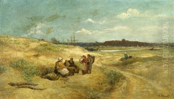 Rastende Bauern Und Fischer In Sommerlicher Landschaft Am Flus - view 1
