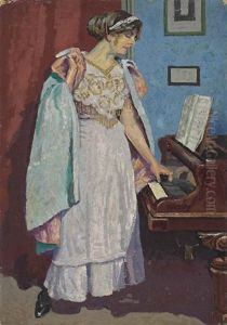 Arabesque At The Piano; Zina Ogilvie, The Artist's Wife by Malcolm Drummond