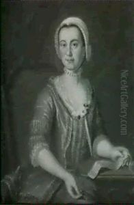 Portrait Of A Lady, Said To Be Elizabeth Zix, Small Half Length, Doing Needlework At A Table,... by Johann Friedrich Dryander