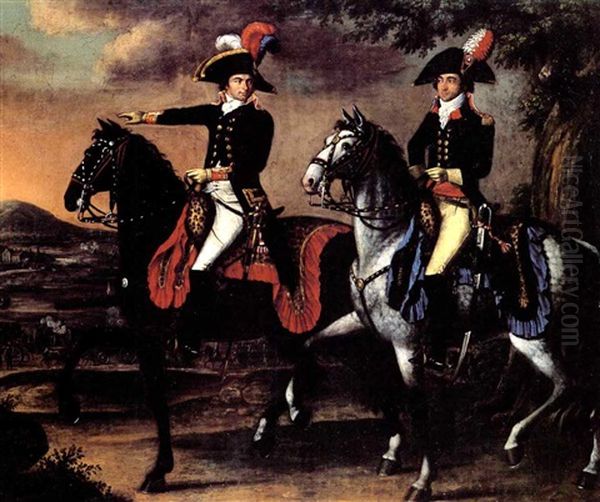 Deux Militaires A Cheval - view 1