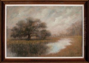 Lone Live Oak Tree At A Bend In The Bayou