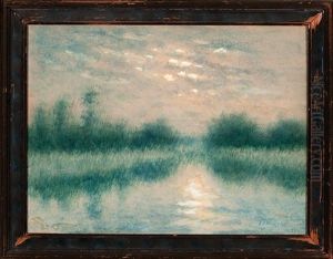 Moonrise On Lake Pontchartrain And Moonrise, Bayou Teche (2 Works) by Alexander John Drysdale