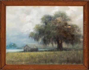 Bayou Landscape With Live Oak And Cabin by Alexander John Drysdale