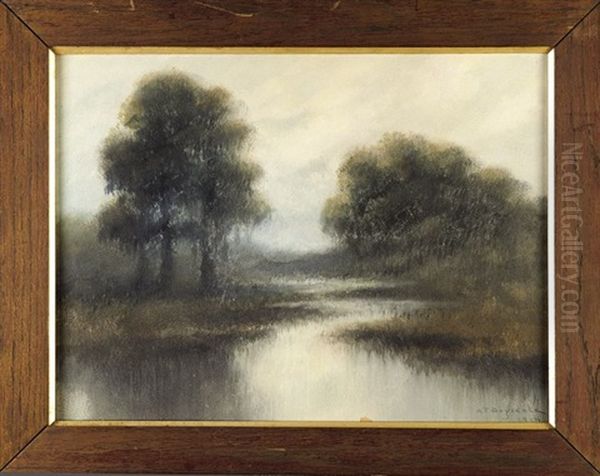 Bayou Landscape With Live Oak And Cypress Trees - view 1