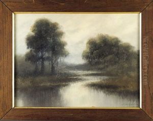 Bayou Landscape With Live Oak And Cypress Trees