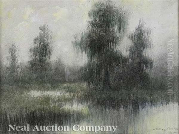 Evening On The Bayou With Cypress Trees - view 1