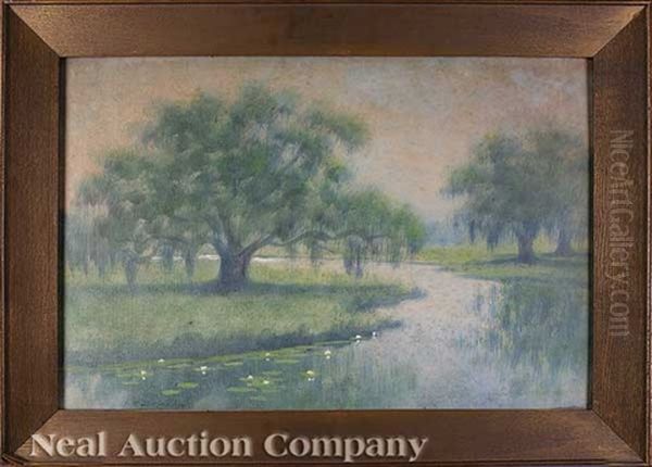 Bayou Scene With Three Live Oaks - view 1